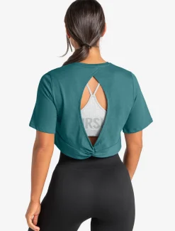 Knot Back Crop T-Shirt Moonstone Blue