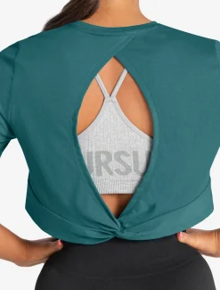 Knot Back Crop T-Shirt Moonstone Blue