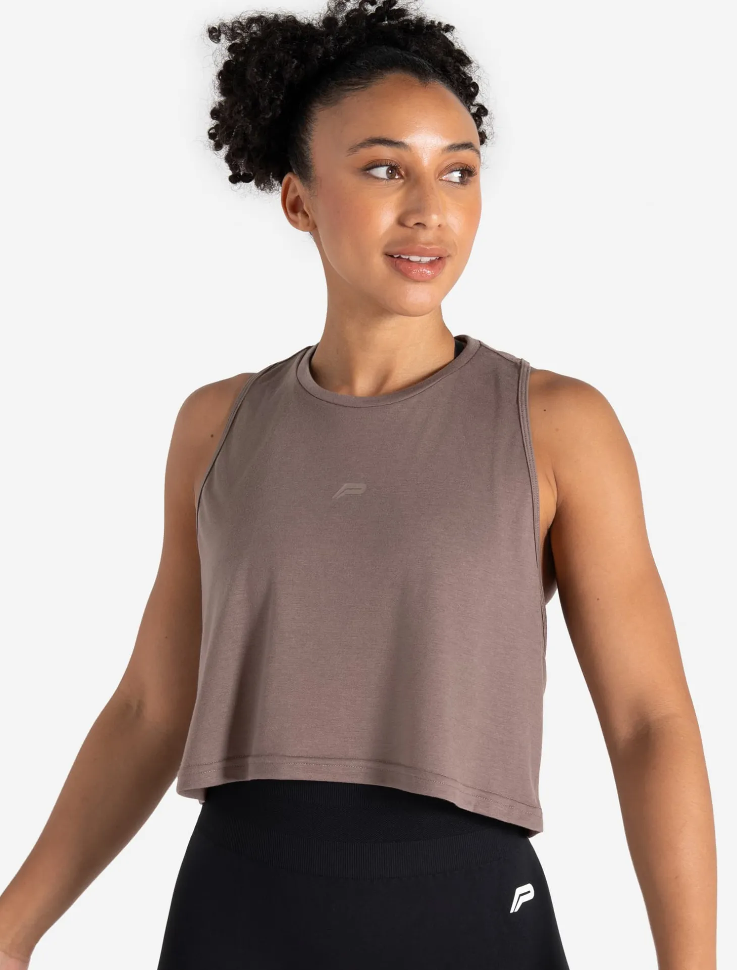 Lightweight Crop Gym Tank Neutral Brown