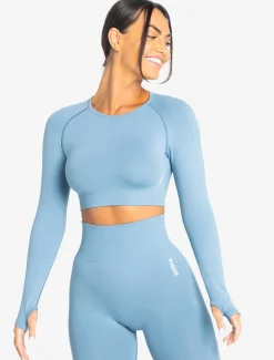 Move Seamless Long Sleeve Crop Top Sky Blue