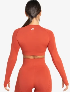 Move Seamless Long Sleeve Crop Top Burnt Red