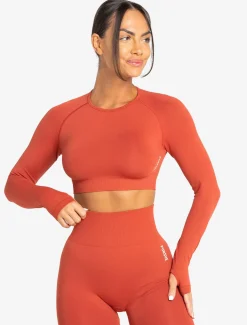 Move Seamless Long Sleeve Crop Top Burnt Red