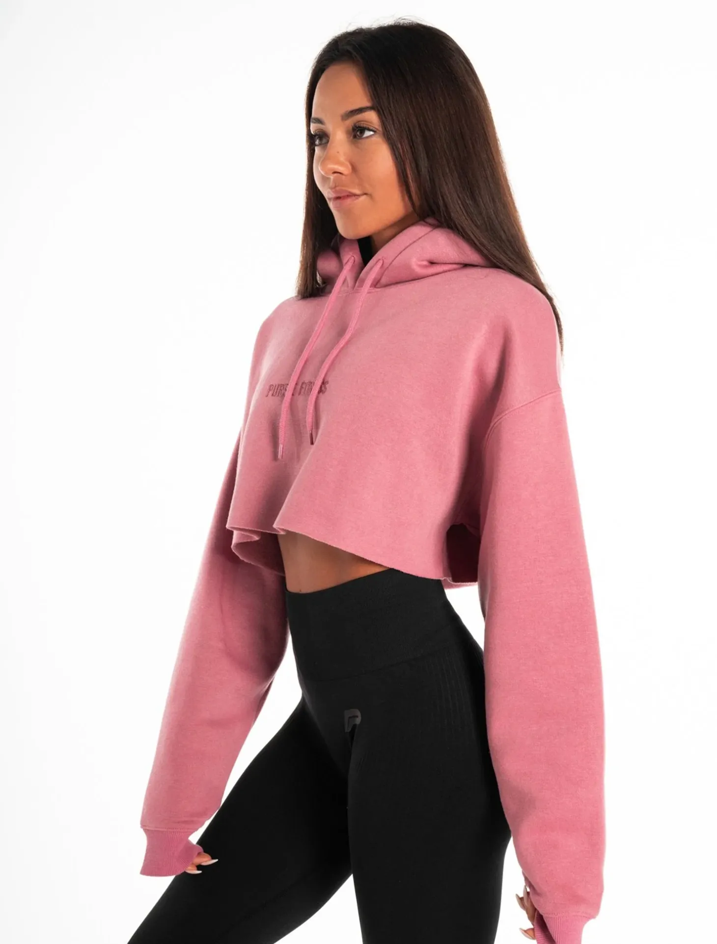 Oversized Crop Hoodie Dark Washed Pink