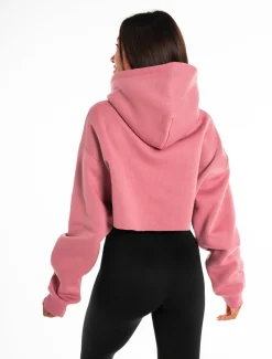 Oversized Crop Hoodie Dark Washed Pink