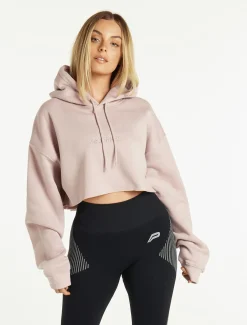 Oversized Crop Hoodie Dusky Pink