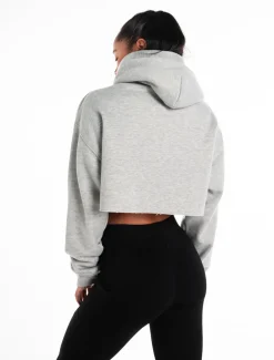 Oversized Crop Hoodie Marl Grey
