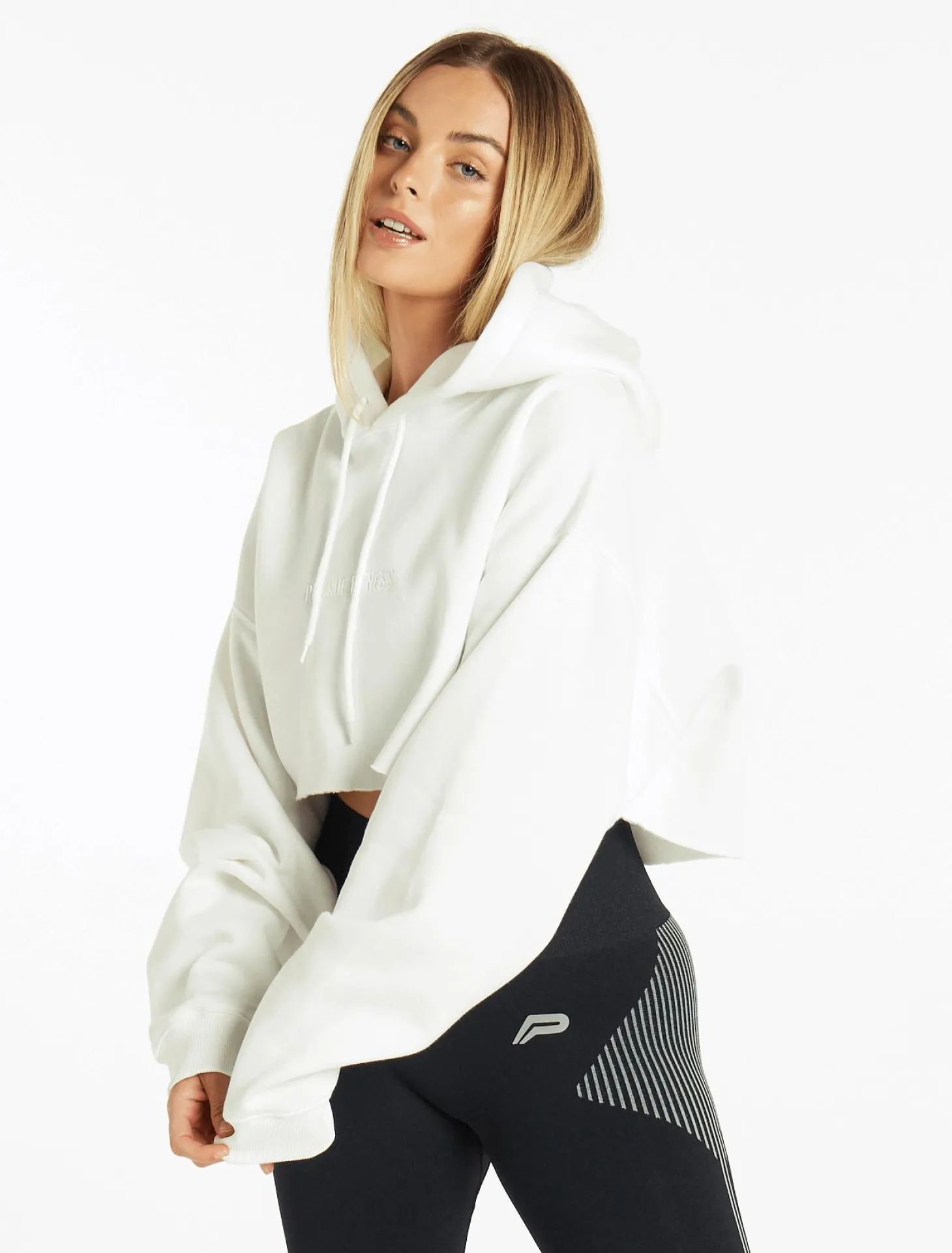 Oversized Crop Hoodie Pure White