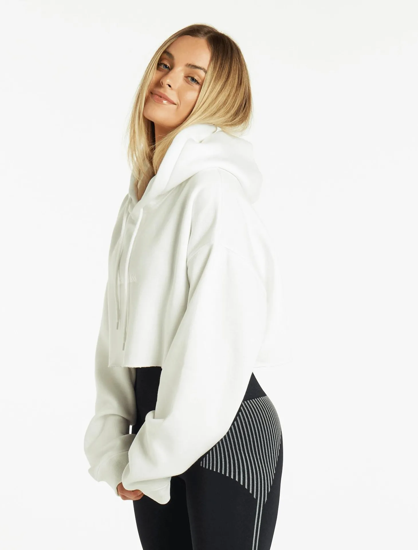 Oversized Crop Hoodie Pure White