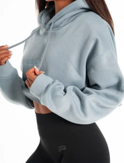 Oversized Crop Hoodie Washed Blue