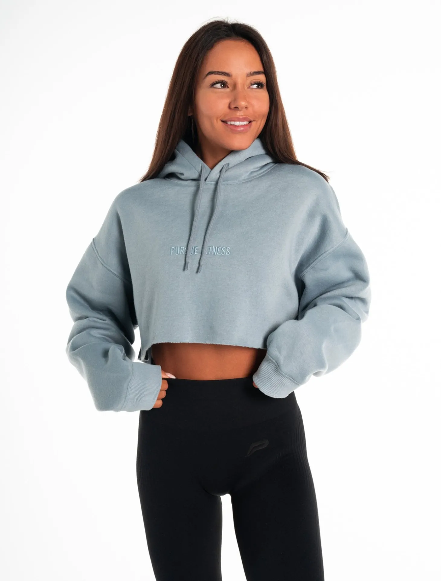Oversized Crop Hoodie Washed Blue