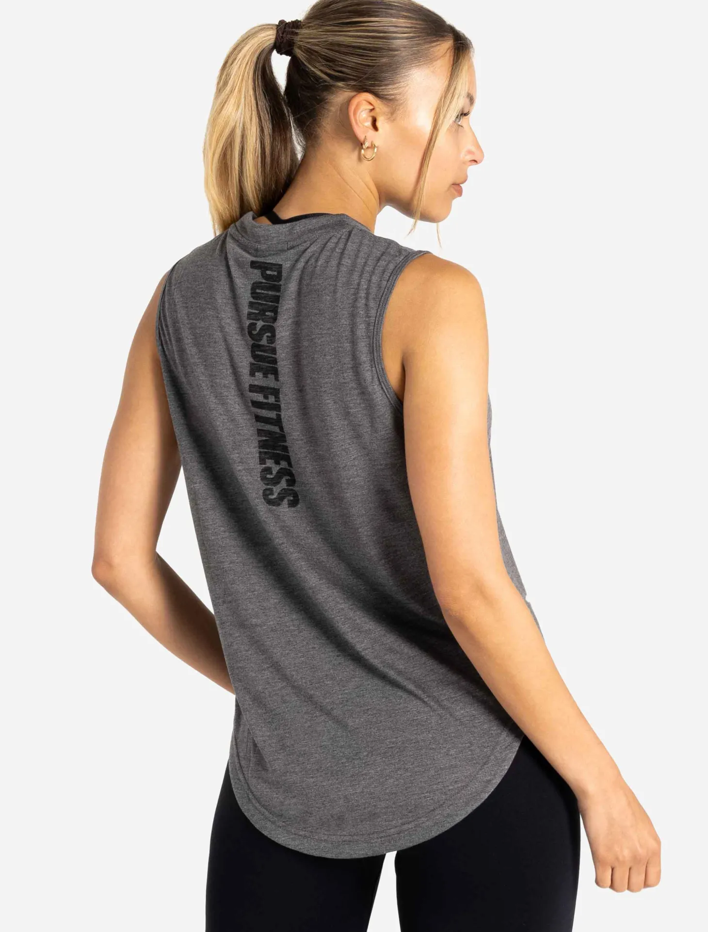 Oversized Graphic Tank Charcoal Black