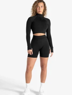 Scrunch Seamless Crop 1/2 Zip Blackout
