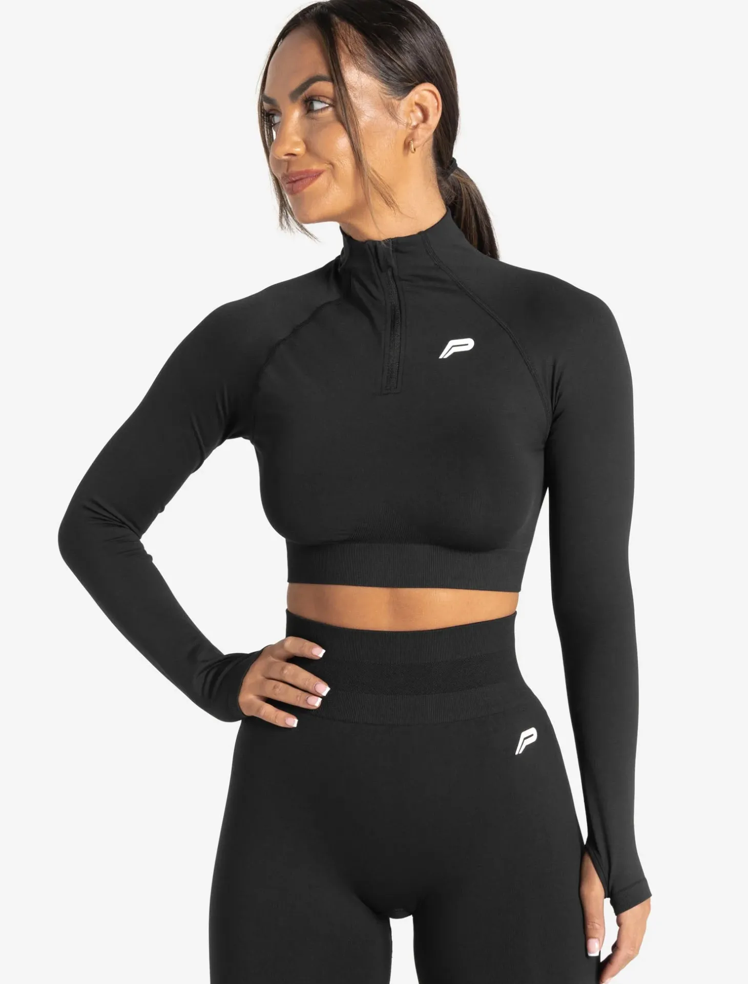 Scrunch Seamless Crop 1/2 Zip Black