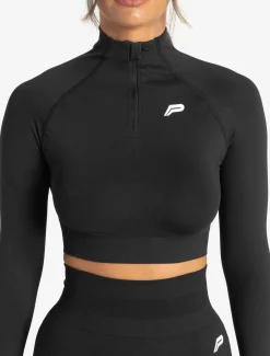 Scrunch Seamless Crop 1/2 Zip Black
