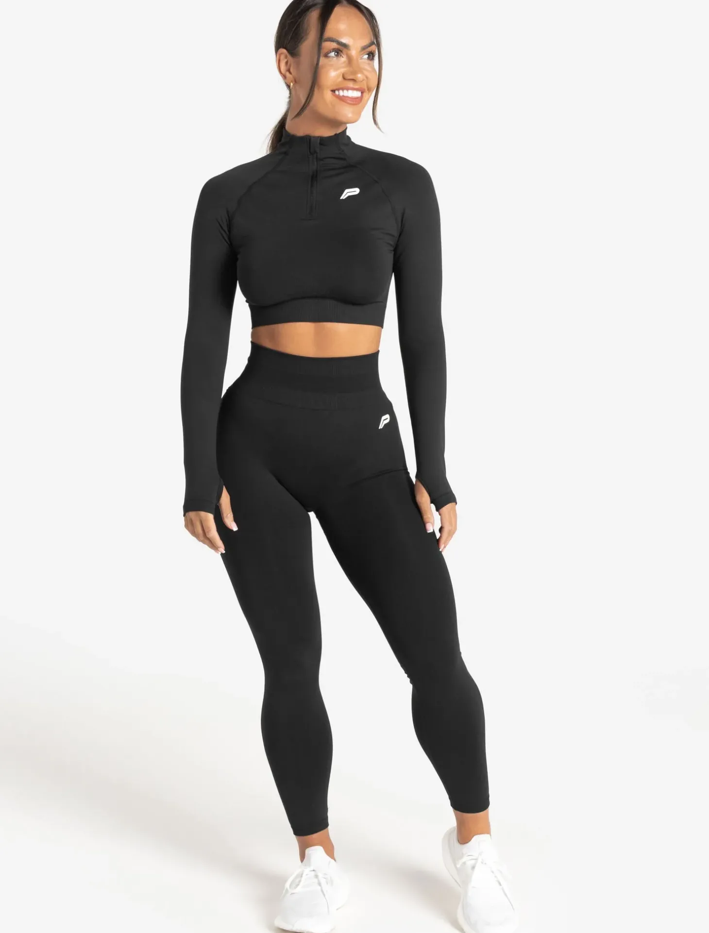 Scrunch Seamless Crop 1/2 Zip Black