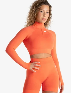 Scrunch Seamless Crop 1/2 Zip Bright Coral