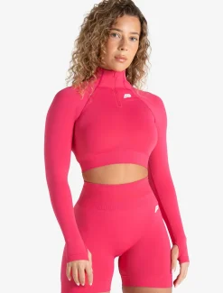 Scrunch Seamless Crop 1/2 Zip Bubblegum Pink