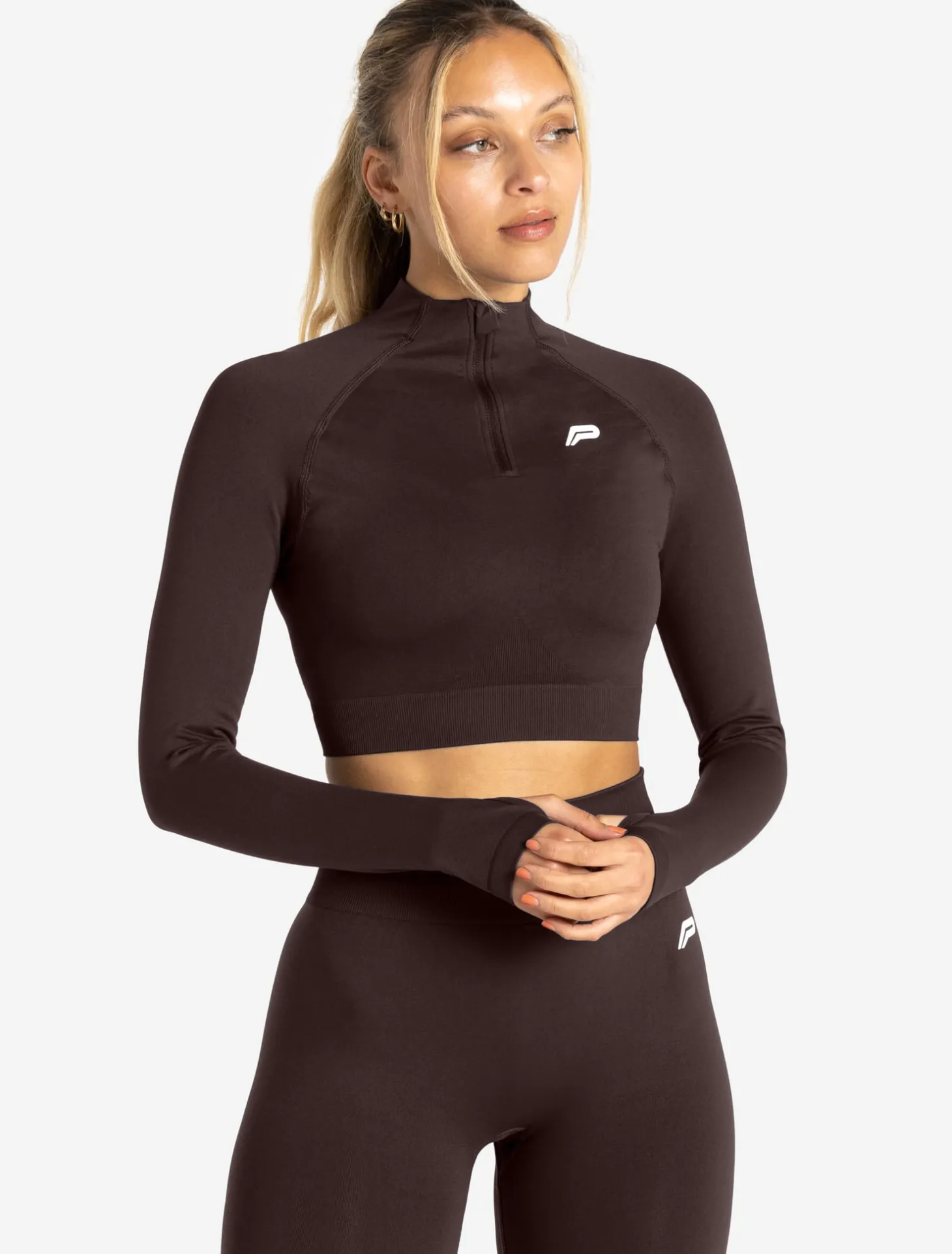 Scrunch Seamless Crop 1/2 Zip Chocolate Plum