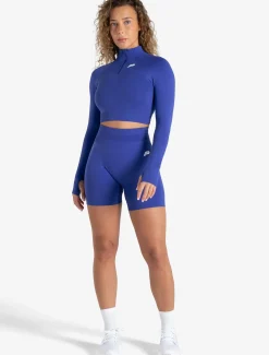 Scrunch Seamless Crop 1/2 Zip Cobalt Blue