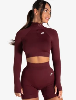Scrunch Seamless Crop 1/2 Zip Dark Cherry