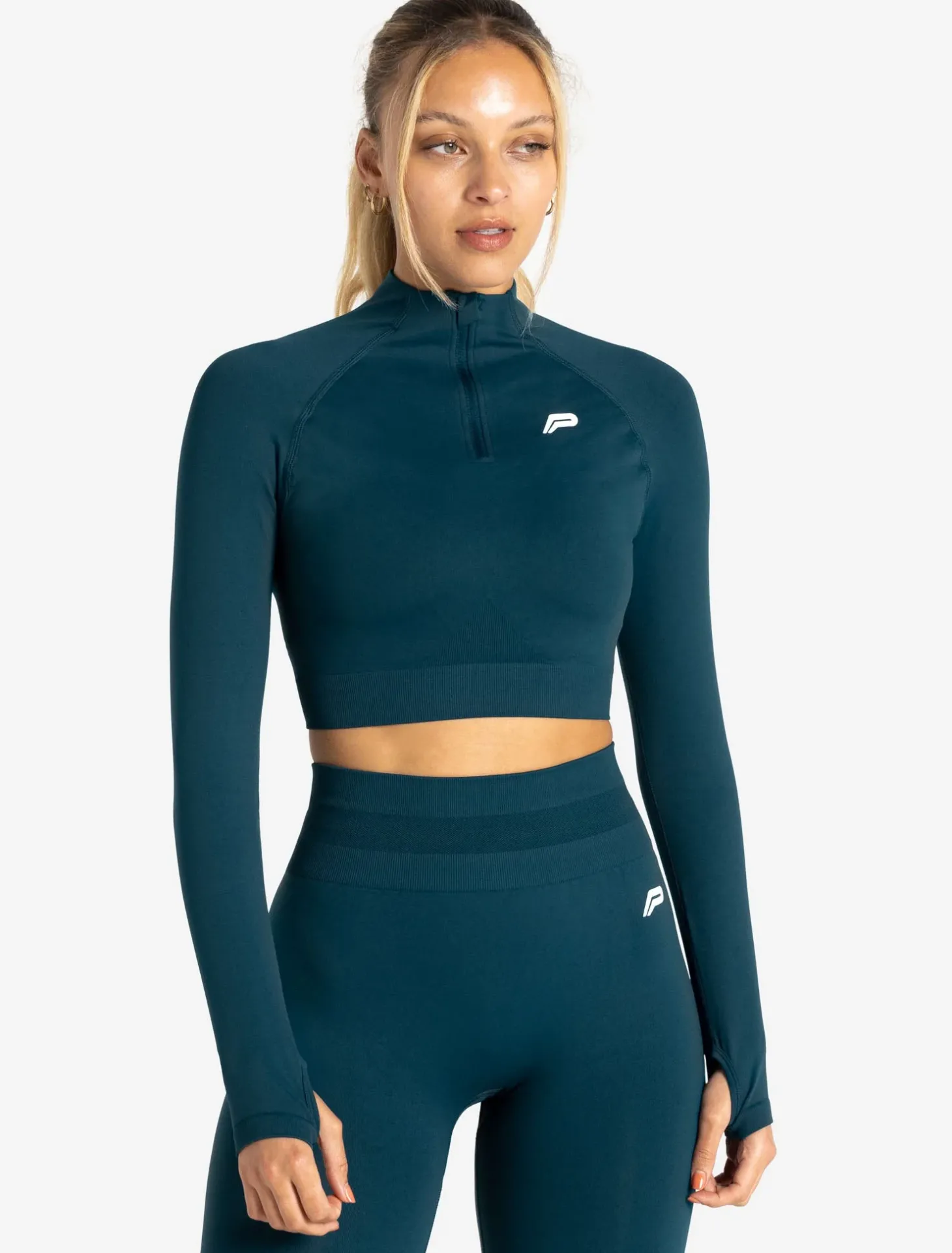 Scrunch Seamless Crop 1/2 Zip Dark Teal