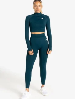 Scrunch Seamless Crop 1/2 Zip Dark Teal