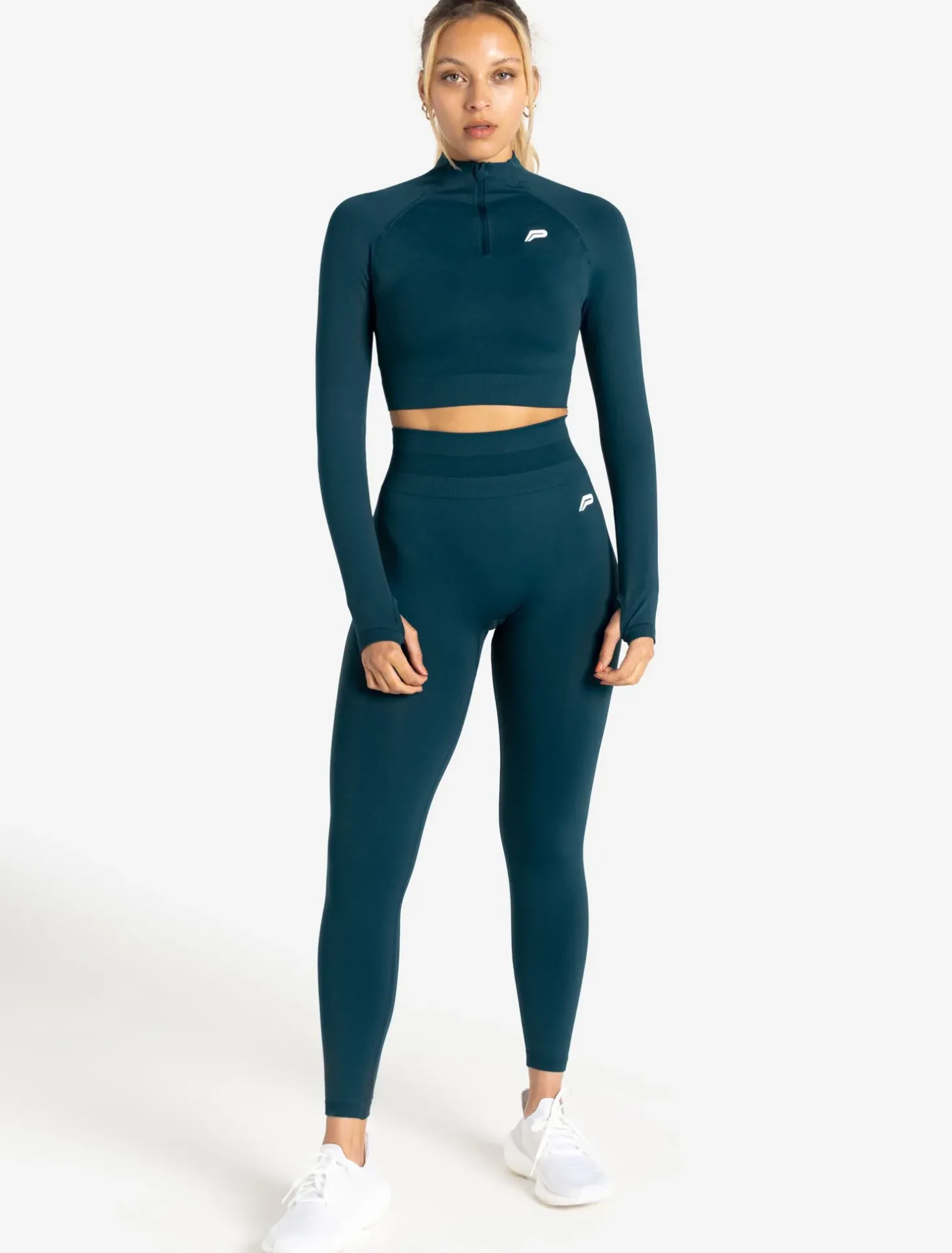 Scrunch Seamless Crop 1/2 Zip Dark Teal