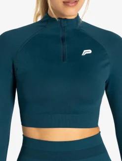 Scrunch Seamless Crop 1/2 Zip Dark Teal