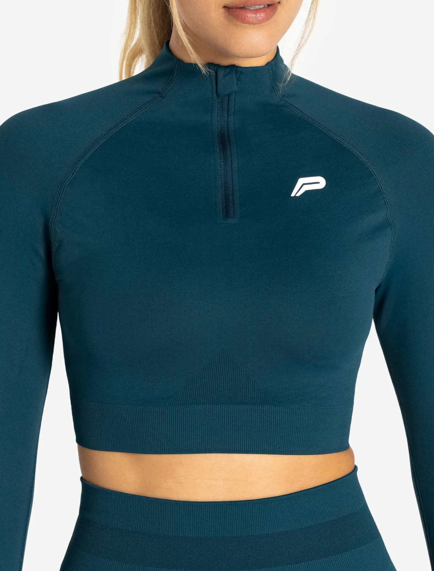 Scrunch Seamless Crop 1/2 Zip Dark Teal