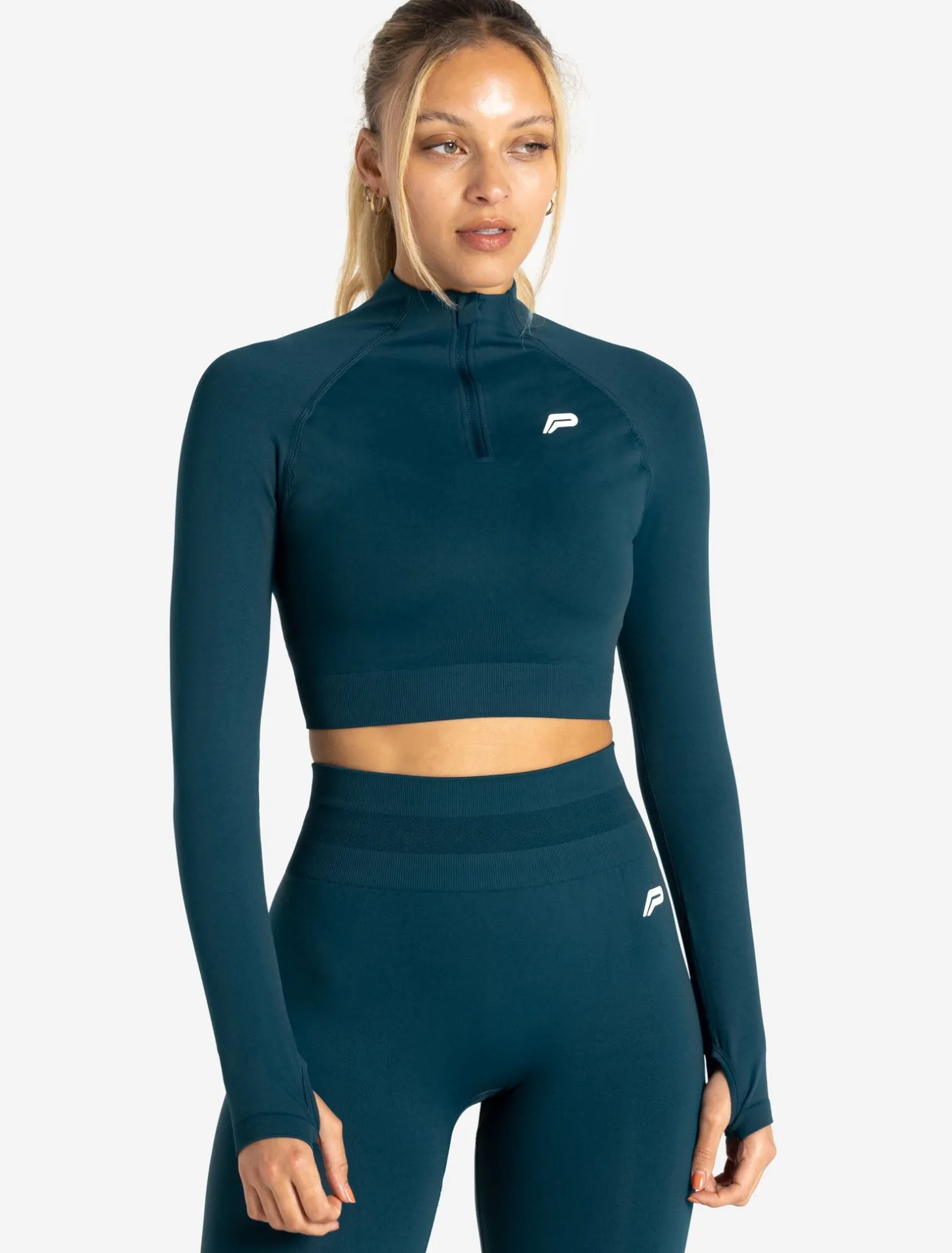 Scrunch Seamless Crop 1/2 Zip Dark Teal