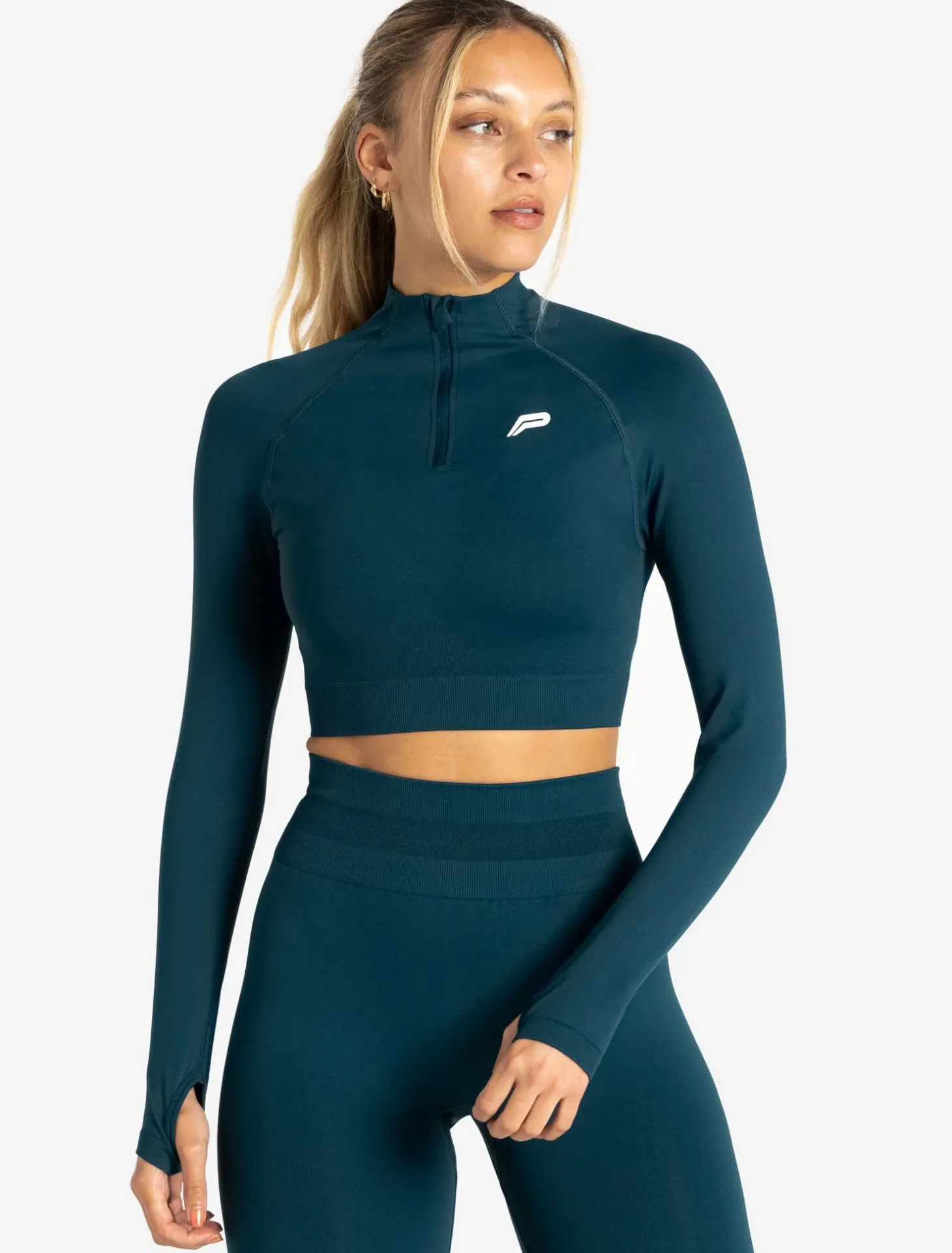 Scrunch Seamless Crop 1/2 Zip Dark Teal