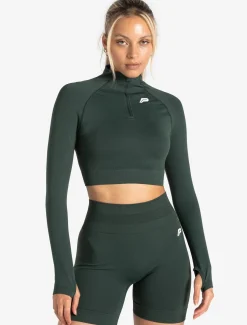 Scrunch Seamless Crop 1/2 Zip Forest Green