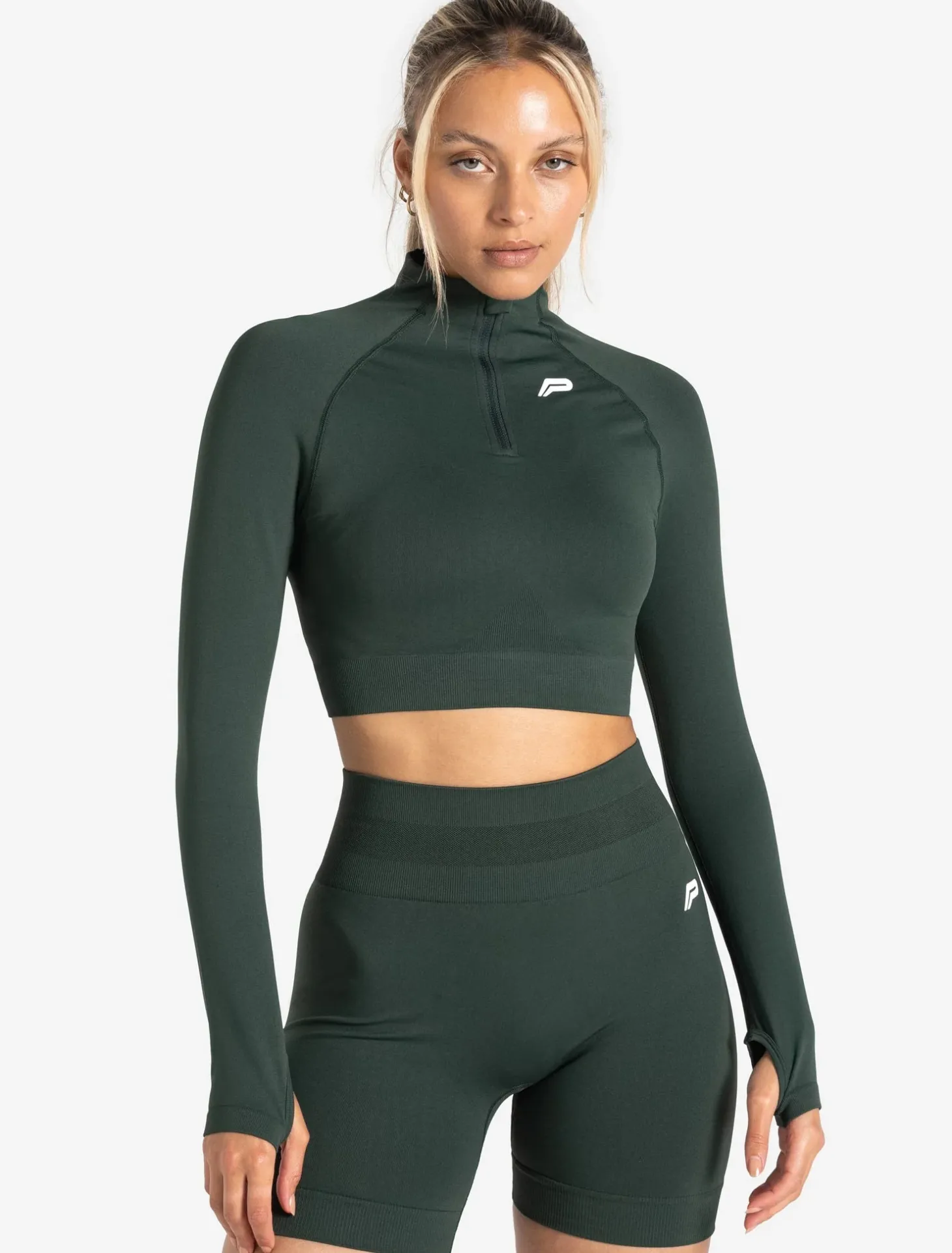Scrunch Seamless Crop 1/2 Zip Forest Green