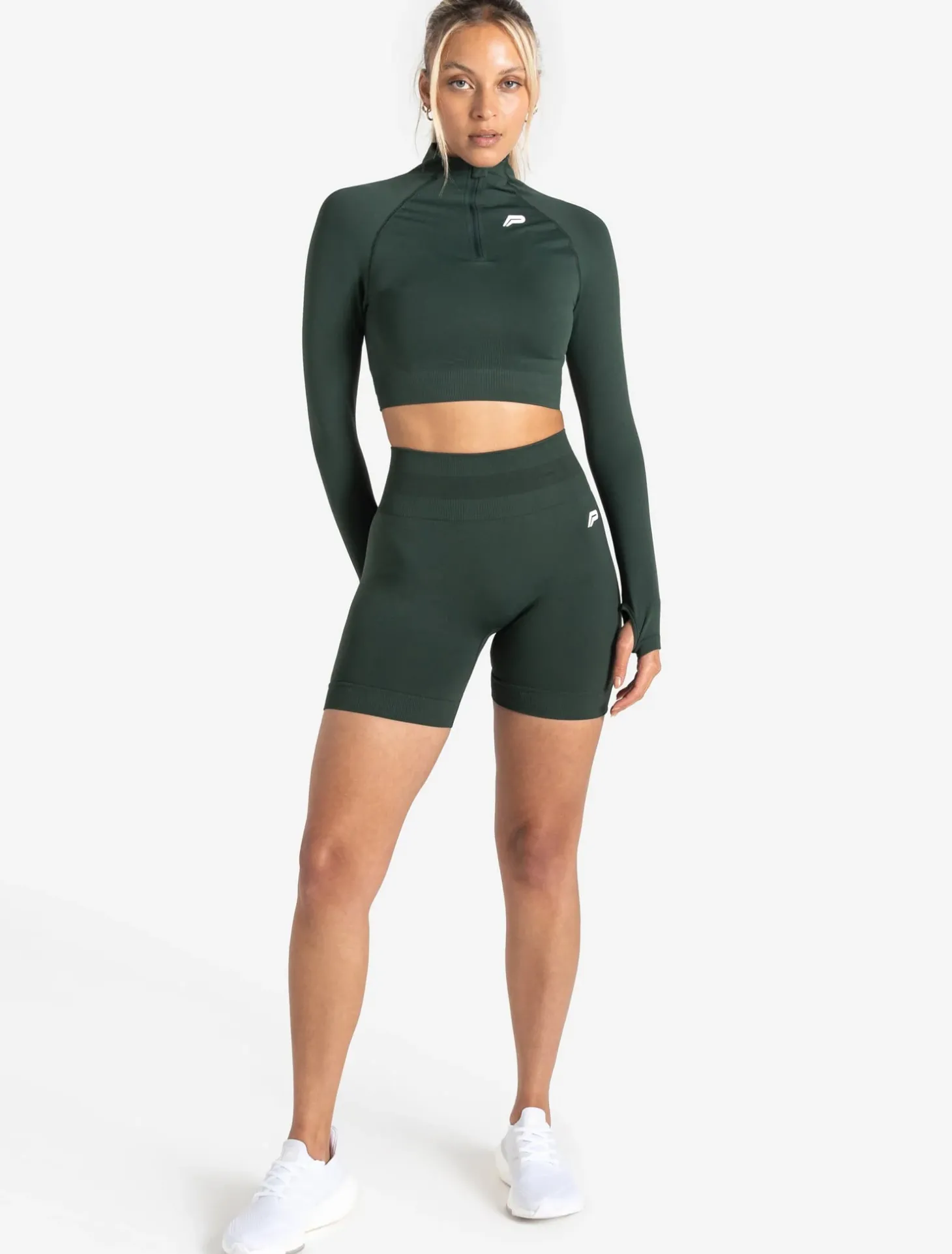 Scrunch Seamless Crop 1/2 Zip Forest Green