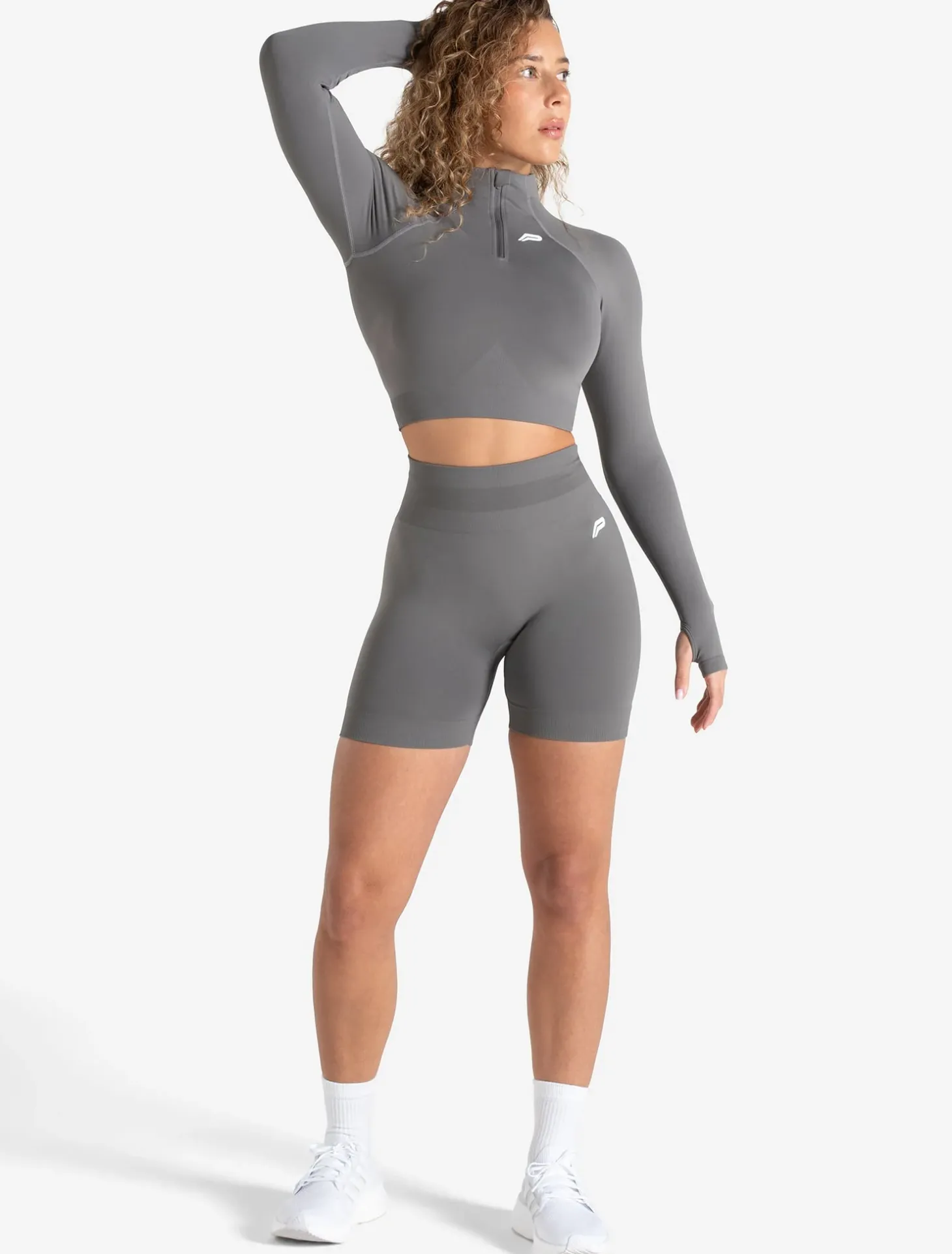 Scrunch Seamless Crop 1/2 Zip Mid Grey