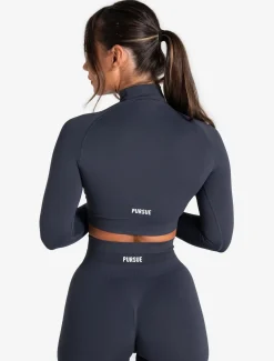 Scrunch Seamless Crop 1/2 Zip Midnight Blue