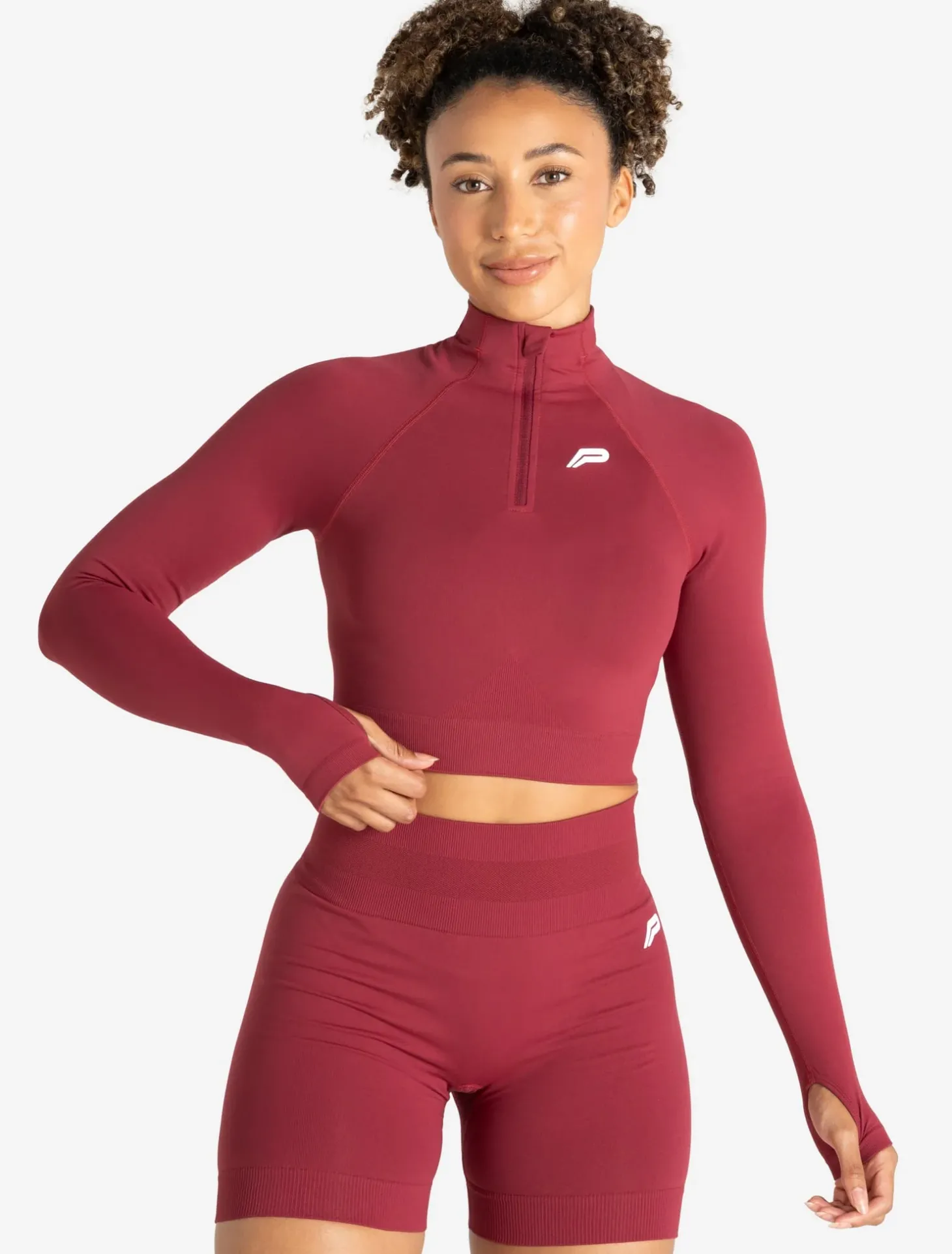 Scrunch Seamless Crop 1/2 Zip Raspberry