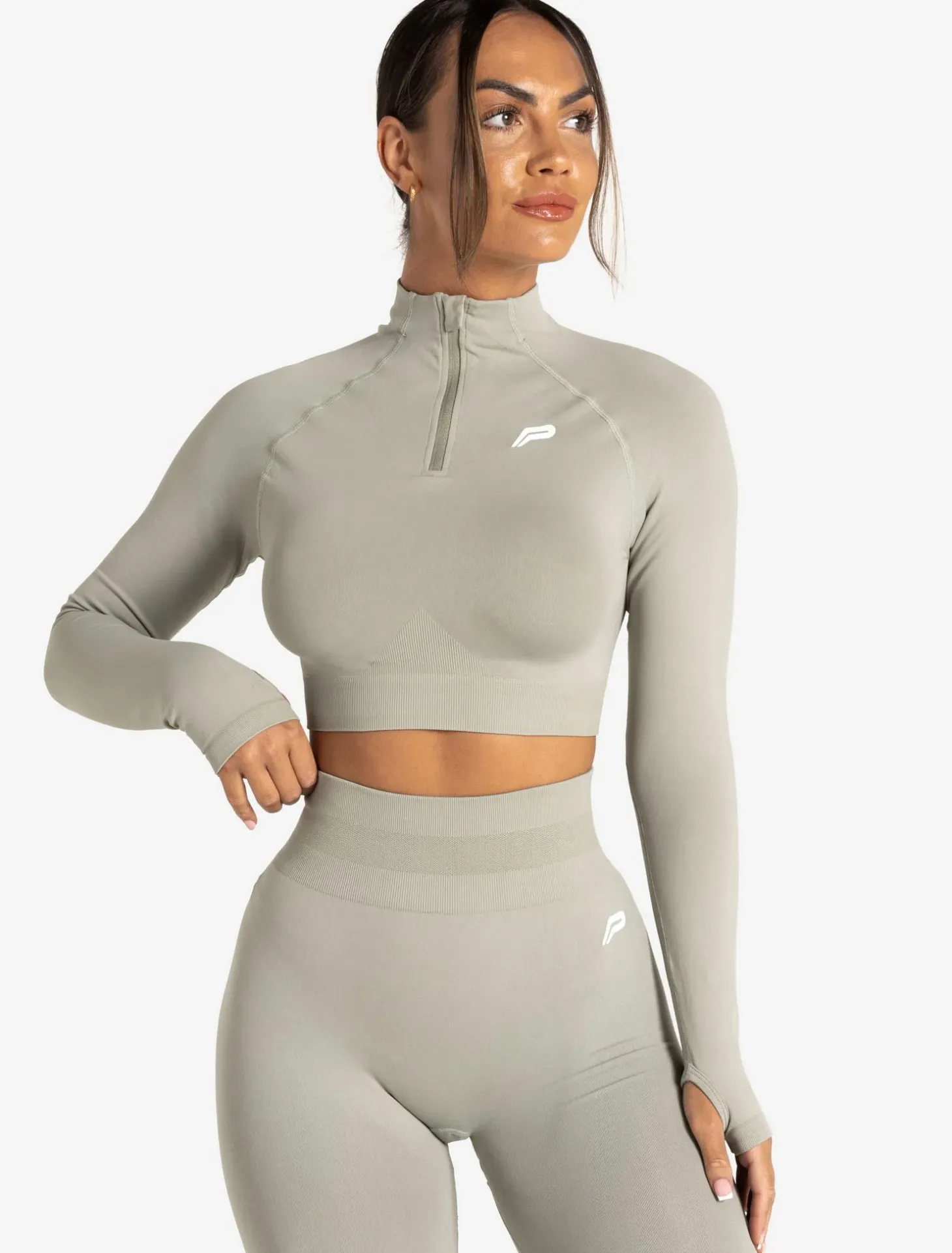 Scrunch Seamless Crop 1/2 Zip Sage