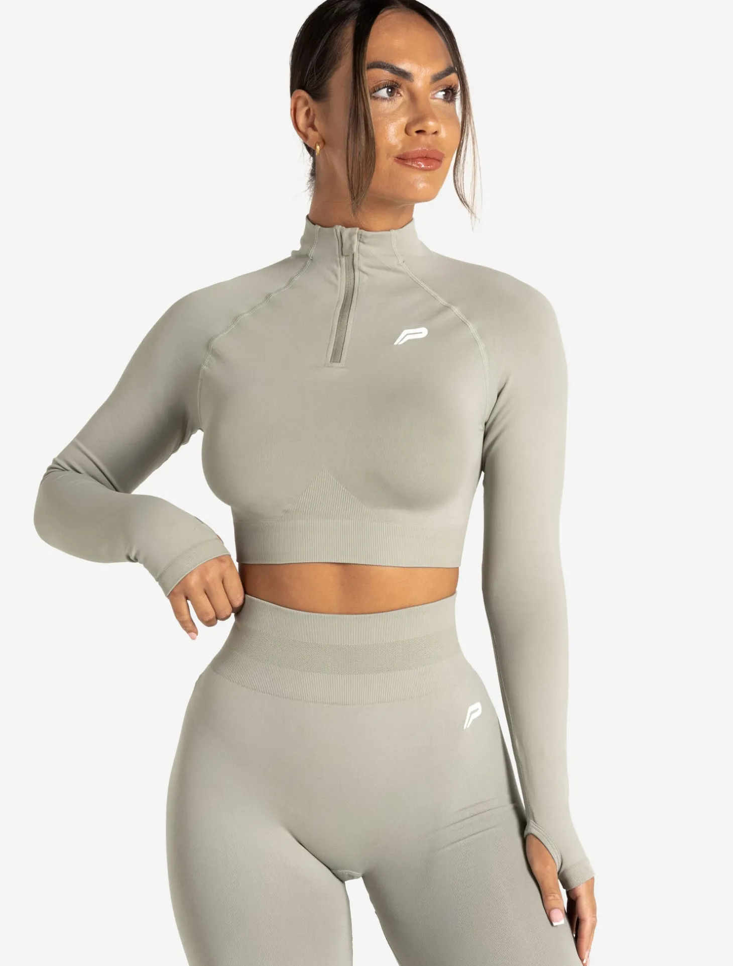 Scrunch Seamless Crop 1/2 Zip Sage
