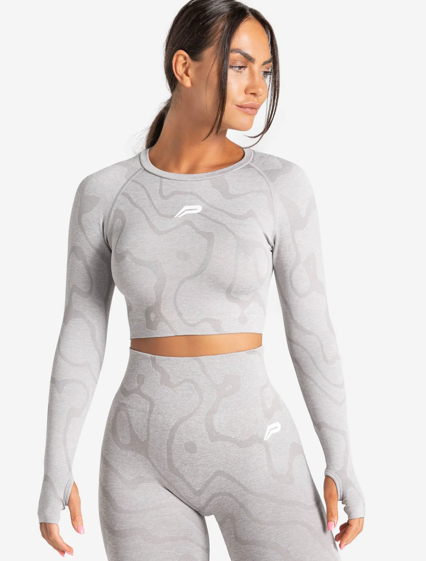 Sustainable Seamless Long Sleeve Crop Top Cloud Grey