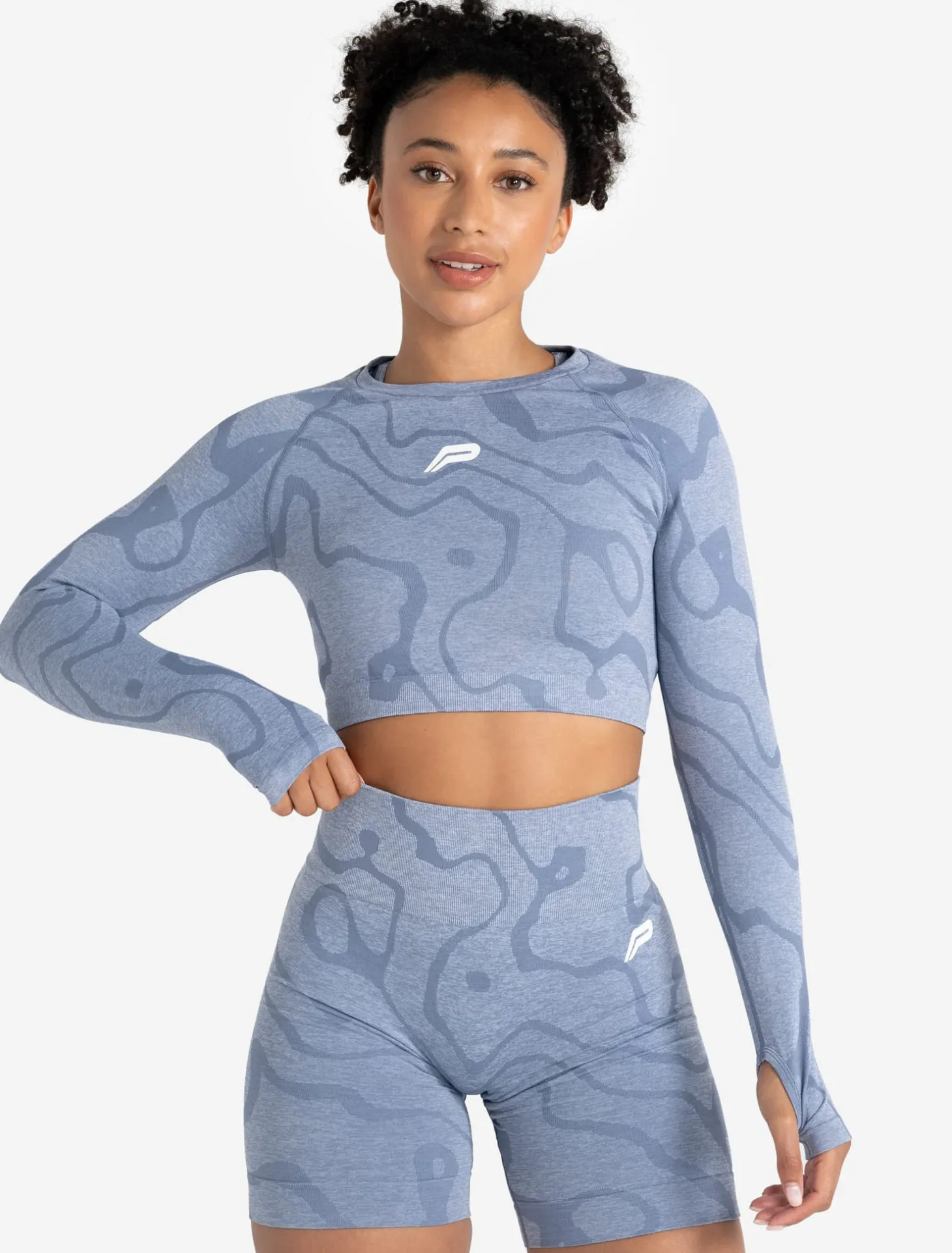 Sustainable Seamless Long Sleeve Crop Top Blue